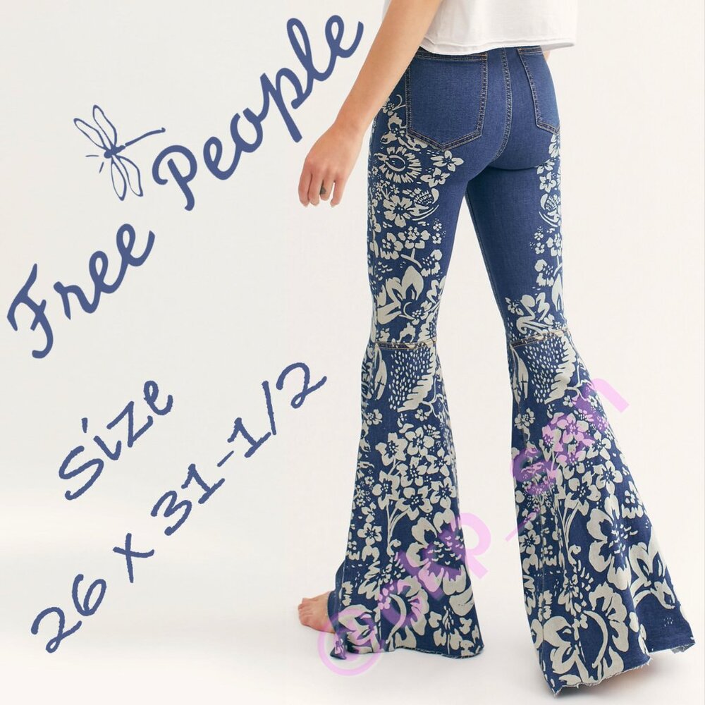 Rare Free People Printed Just Float On Flare Young Hearts Sz 26